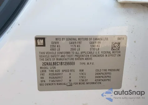 2011 Chevrolet Equinox Ls from USA, damaged, VIN 2GNALBEC1B1296669